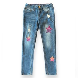 Girls sz 8 blue skinny jeans w/ sequin stars